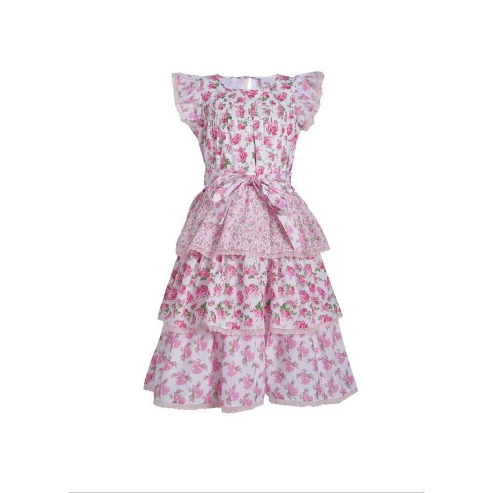 American Girl x LoveShackFancy Dress Garden Party Floral Pink Bow Layered‎ White